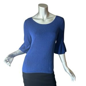 Talbots Women’s Medium Blue Bell Ruffle Sleeve Top Knit Blouse